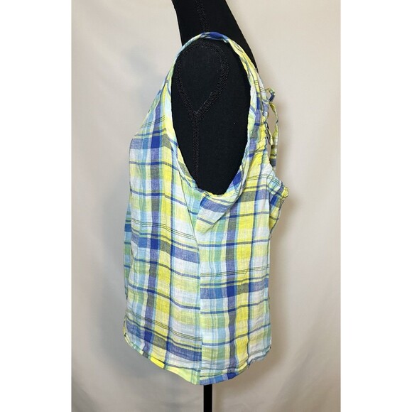 *Rare* Old Navy Linen Blend Cottagecore Yellow Plaid Tank Tie Back Women's LARGE - Picture 2 of 10
